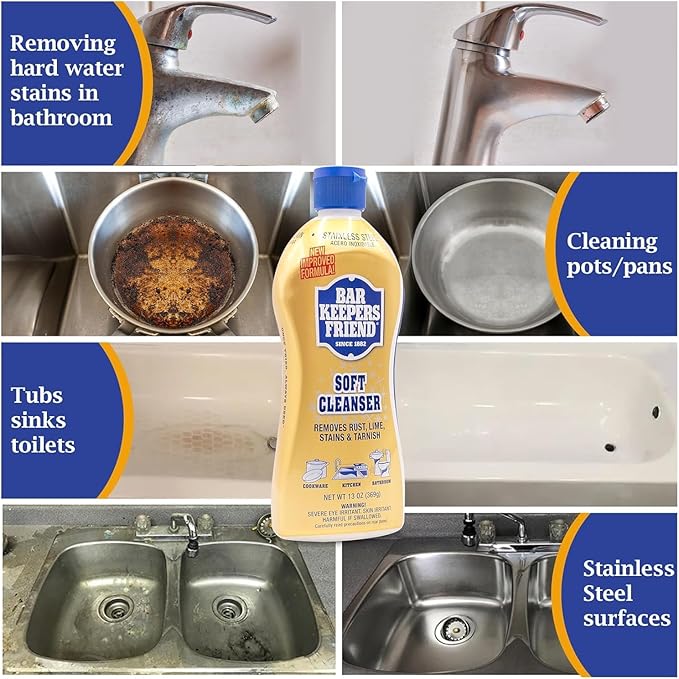 Bar Keepers Friend Cleanser 26oz Liquid (1 Bottle & 2 Towels) – Soft Liquid Cleaner Bundled with Premium Microfiber Towel– Liquid Stainless Steel cleaner for Pots, Pans, Cooktop, kitchen & Glassware