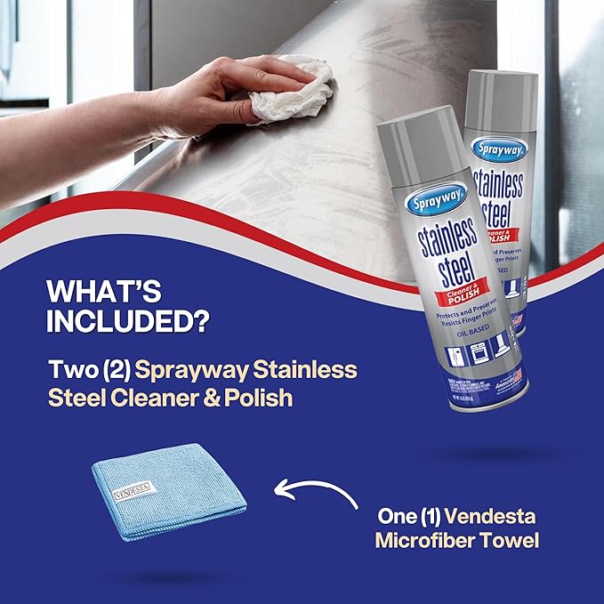 Stainless Steel Cleaner Bundle. Includes Two-15 Oz Stainless Steel Cleaner and Polish with Microfiber Cloth