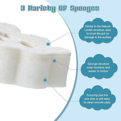 12 Pcs Kitchen Sponges for Dishes Double Sided Cleaning Dish Scrub Sponge Bulk Reusable Non Scratch Scrubbers for House Cleaning Dishwashing (Cloud,White)