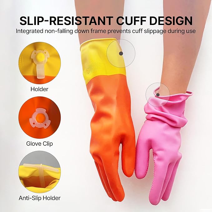 USE FUN Kitchen Rubber Gloves – 100% Natural Latex, Durable Non-Slip Waterproof Dishwashing Gloves, M/L/XL
