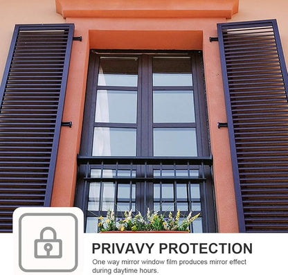 Window Film One Way Daytime Privacy Mirror Tint Treatments UV Heat Control Vinyl Stickers Sun Block Glass Paper Door Covering Reflective Static Cling (Black Silver, 23.6 Inch x 13.1 Feet)