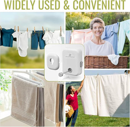 SmartSome Wall Mounted Retractable Clothesline – Heavy-Duty Indoor & Outdoor Drying Rack – RV Must-Have Air Drying Solution – Compact Space Saving Laundry Line