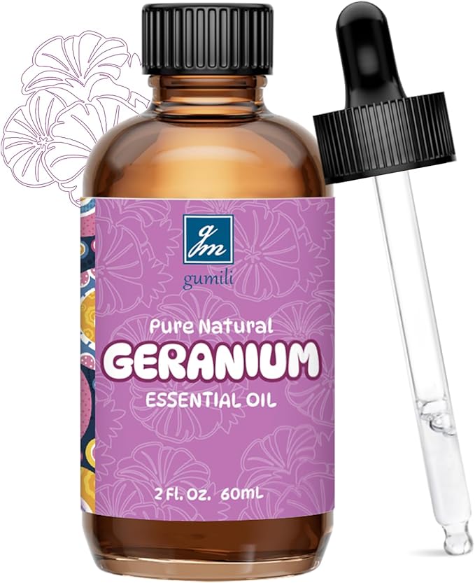 GM Gumili Geranium Essential Oil 2 Oz, Pure Geranium Oil for Skin, Hair, Diffuser, DIY Projects