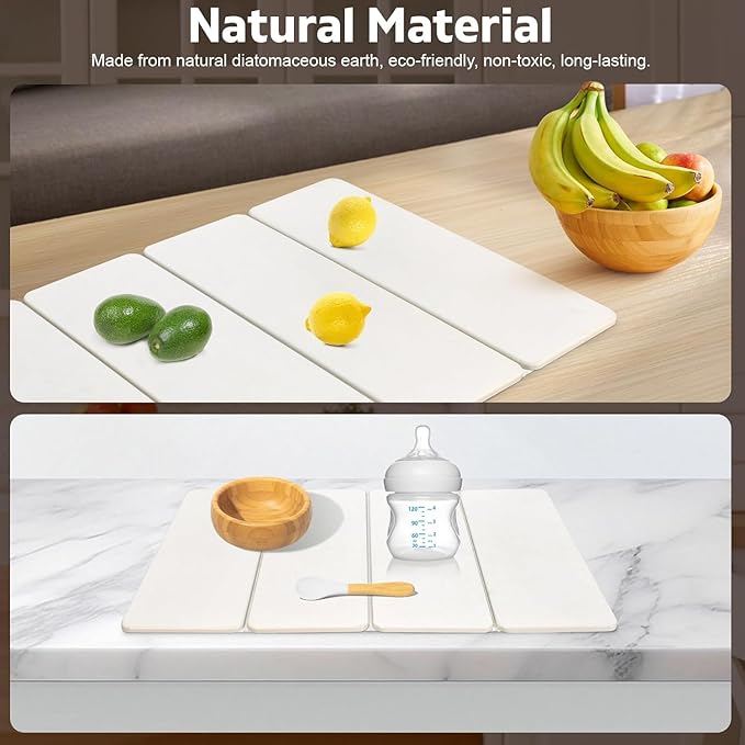 Large Stone Dish Drying Mat for kitchen Counter, 24"(L)x16"(w) Dish Drying Mat, Fast Water-Absorbing,Diatomaceous Earth Non-Slip Stone Mat, Multi-Purpose Foldable Dish Drying Stone Mat