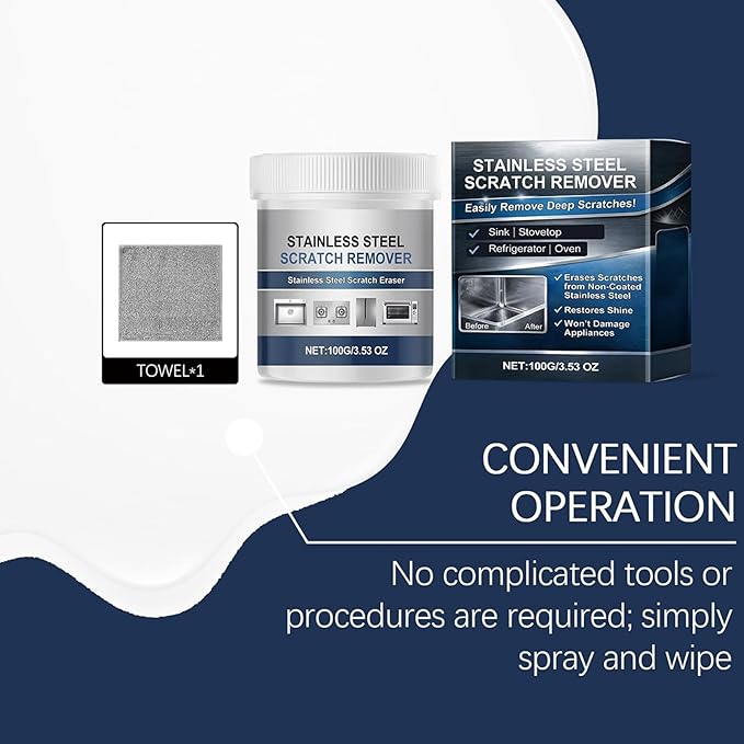Metal Cleaner | 100g Polishing Deep Repair - Stainless Steel Scratch Remover Kit | for Fridge Stove Faucet Appliance Aluminum Restoration Maintenance