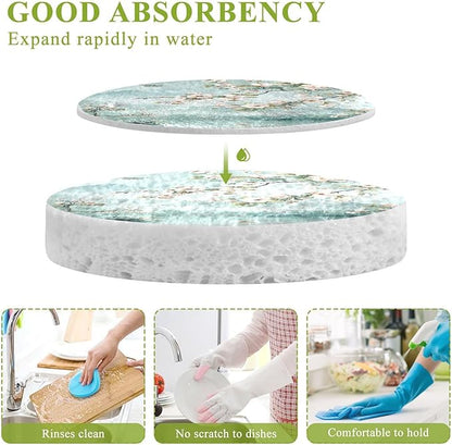 Cherry Blossoms Kitchen Scrub Sponges, Pop-up Kitchen Cleaning Sponges Reusable Dish Washing Sponges for Bathroom Household Cleaning 3 Pack - Non Scratch Scrubber