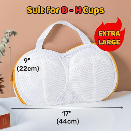 3Pcs Bra Wash Bags for Laundry Lingerie Underwear Brassiere Bag Set for Washing Machine With Zipper Women Delicates Yellow (D to H Cup)