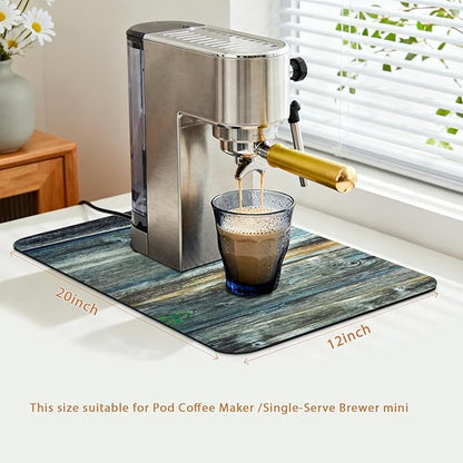 Coffee Mat 20x12 Inch, Wood Grain Counter Top Mat, Absorbent Hide Stain Rubber Backed Dish Drying Mat for Kitchen Counter, Bar Mats for Countertops, Under Coffee Bar Maker Machine Pot Espresso Staion