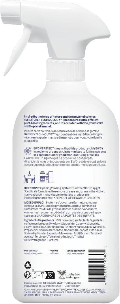 ATTITUDE Kitchen Cleaner Spray, EWG Verified, Powerful Degreaser, Cuts Grease & Grime, Plant-Based & Vegan, Citrus Zest Scent, 27.1 Fl Oz (Pack of 6)