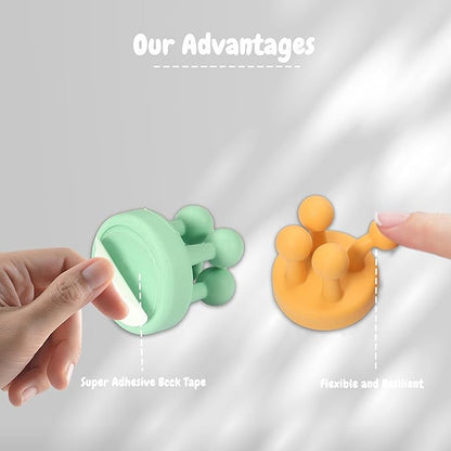 4Pcs Silicone Toothbrush Holders for Bathrooms,Waterproof Self Adhesive Multifunctional Hook for Hanging Towel Key Plug Cable for Bathroom Kitchen Living Room Office PurpleGreenPinkYellow