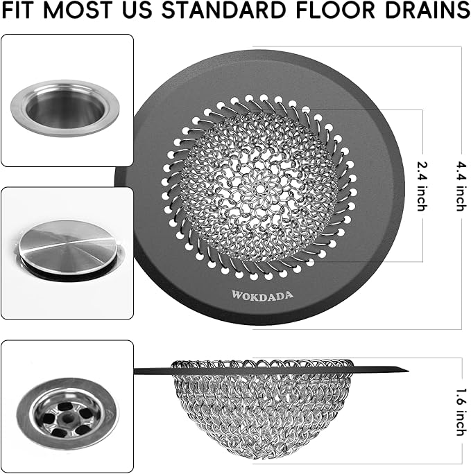 wokdada Bathtub Drain Hair Catcher: Fast Drainage Shower Version, Reversible 304 Stainless Steel Protector. Fits Pop-Up & Regular Bathroom Drains (Dark Gray)