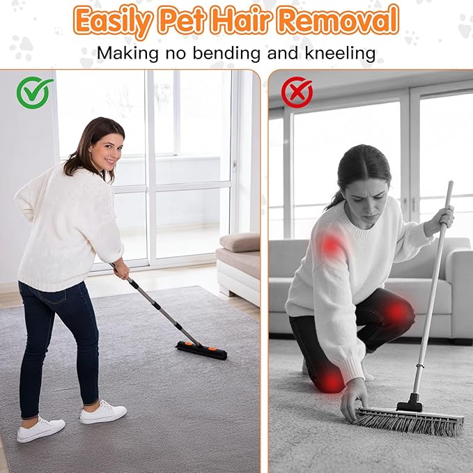 Carpet Rake for Pet Hair Removal, 5 in 1 Reusable Pet Hair Removal Tool Kit, Cat & Dog Hair Carpet Rake, Adjustable Long Handle Pet Hair Removel Tool, Pet Hair Broom for Carpet, Rugs, Mats, Furniture