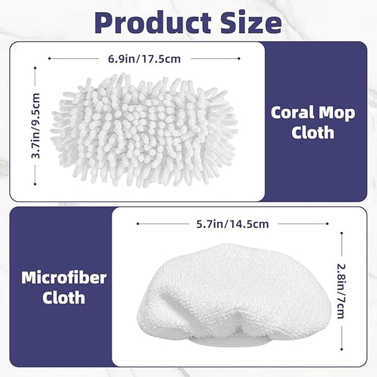 LOVECO 6 Pack Universal Steam Cleaner Accessories, Reusable Steam Shot Attachments, Steam Mop Pads, Handheld Steamer Washable Cloth- 3 Microfiber + 3 Coral Cloths + Laundry Bag