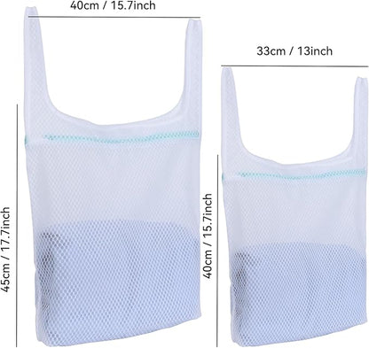 OTraki 2pc Honeycomb Mesh Laundry Bags for Delicates Garment Bag for Washing Machine With Handle 13x16 & 16x18 Inches Washing Bags for Socks Baby Clothes Don't Drying, Melting 140-176℉ White