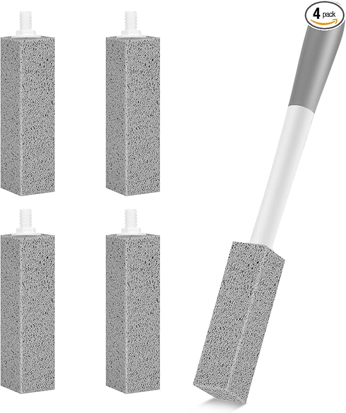4 Pack Gnvop Toilet Pumice Stone with Long Handle,Pumice Stone Toilet Bowl Cleaner,1 Cleaning Handle, 4 No Touch Replaceable Piedra Pomez for Cleaning Toilets, Bathtubs, Grills, Swimming Pools, Sinks