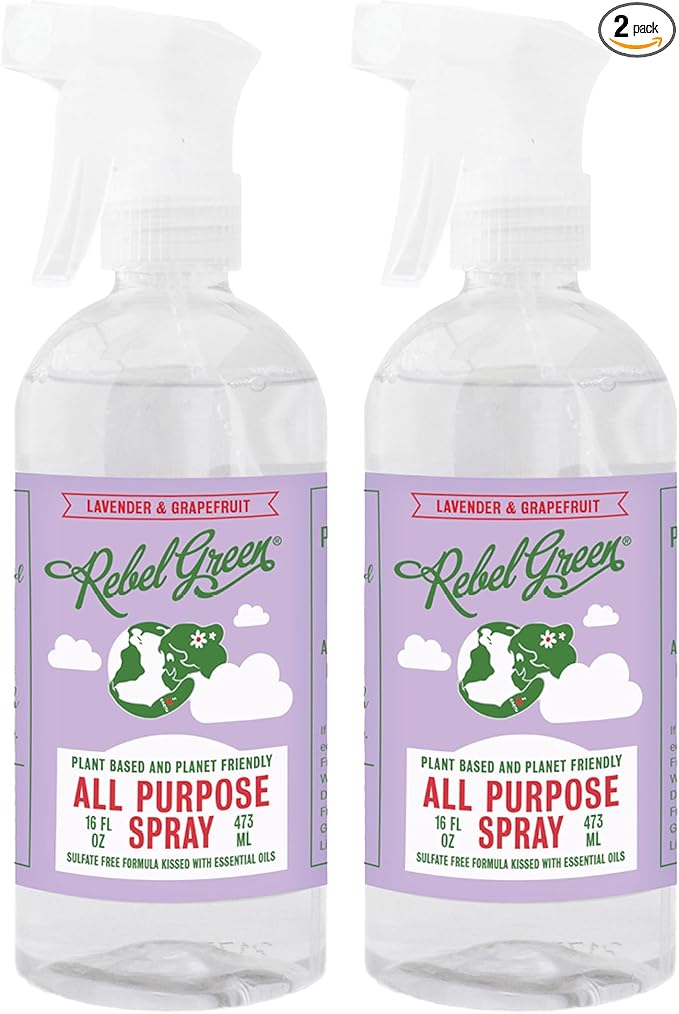 Rebel Green Natural All-Purpose Cleaning Spray - Plant-Derived Multi-Surface Cleaner with Essential Oils for Kitchen, Bath, Countertops and More - Lavender & Grapefruit Scent - 16 oz - 2 Pack