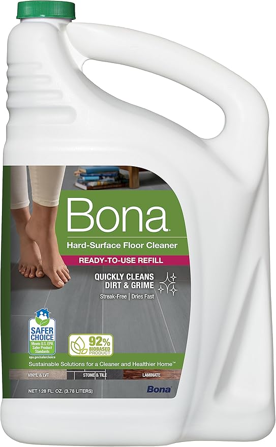 Bona Multi-Surface Floor Premium Spray Mop & Bona Multi-Surface Floor Cleaner Spray, for Stone Tile Laminate and Vinyl LVT/LVP, 32 Fl Oz & Bona Multi-Surface Floor Cleaner Refill - 128 fl oz