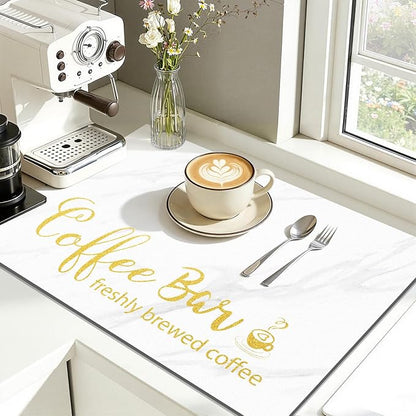 Findosom Dish Drying Mat, 17"x 32" Super Absorbent & Hide Stain Coffee Mat, Cuttable Drying Mat for Kitchen Counter, Coffee Bar Accessories, Under Dish Rack, Coffee Maker, Espresso Machine, White