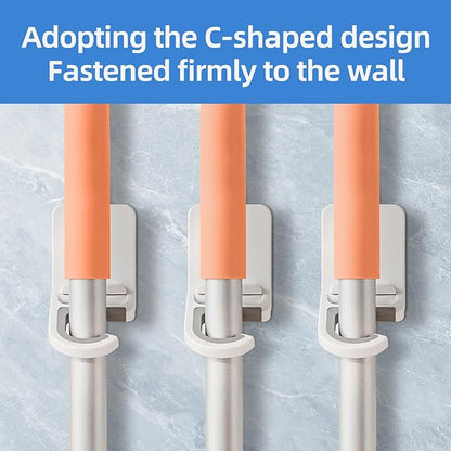3 Pack，Broom and Mop Holder Wall Mount No Drill，Mop and Broom Gripper，Broom Handle Hanger，Household Cleaning Organizer, Holds up to 6 lb