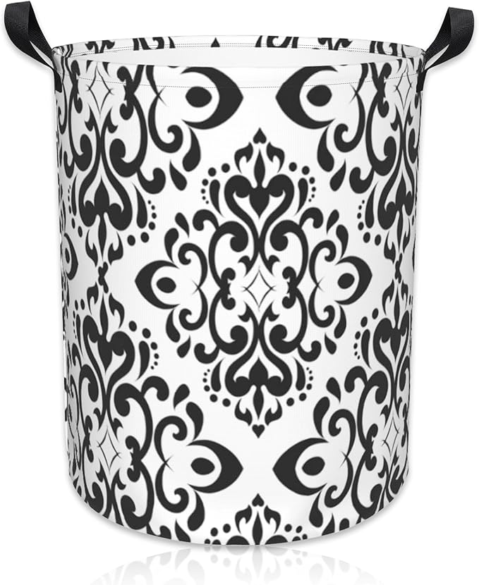 Vintage Damask Laundry Basket Foldable Laundry Hamper Waterproof Oxford Cloth Large Laundry Basket Clothes Storage Bucket Toy Organizer For Bathroom, Laundry, College 17.3 x16.5 Inch