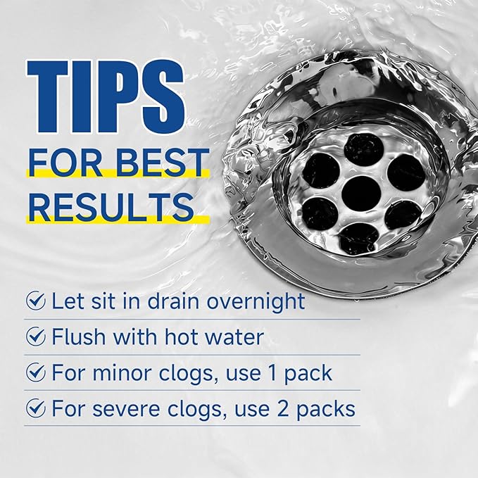 Drain Clog Remover for Sink & Shower, Dissolves Hair, Grease, Soap Scum & Paper, Powerful Bleach-Free Drain Cleaner Powder, 6 Pre-Measured Treatments for Bathroom & Kitchen