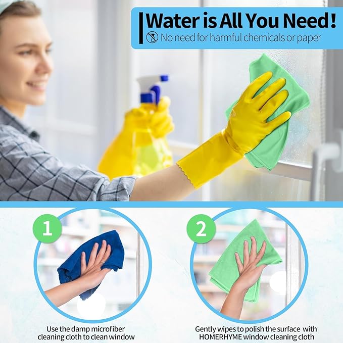 HOMERHYME Microfiber Cleaning Cloth, 6 Pack Glasses Cleaning Cloth, 16" ×14" Window Cleaning Rags, Streak Free Lint Free Polishing Cloths Wipes for Eye Glass Stainless Steel Windshield, Sage Green