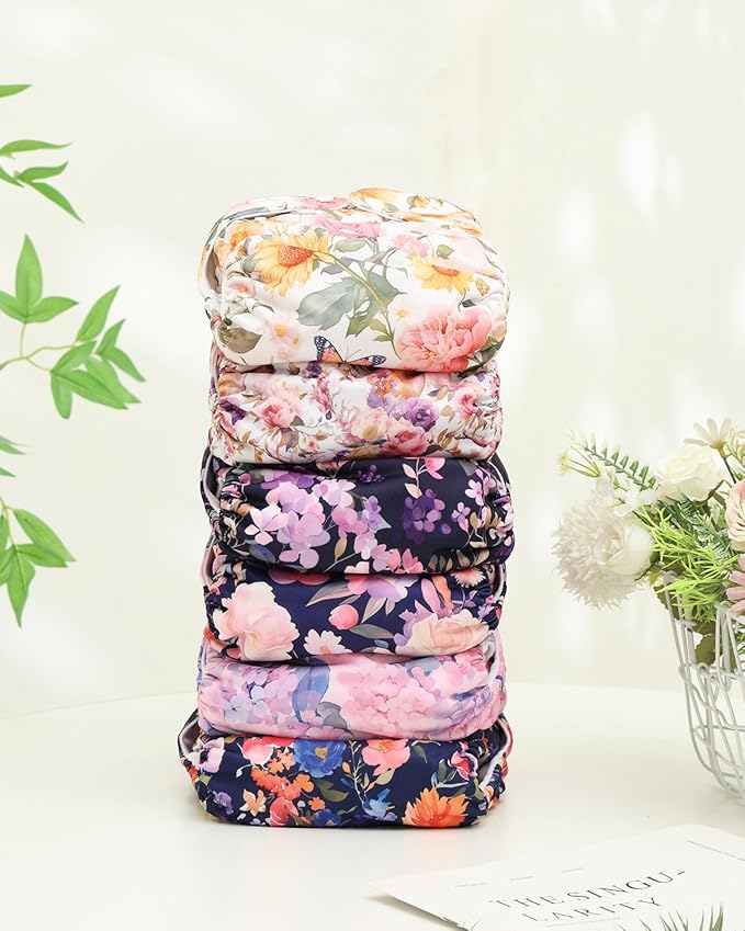 ALVABABY Baby Cloth Diapers 6 Pack with 12 Inserts Cloth Diaper Covers Adjustable Washable Reusable for Baby Girls and Boys