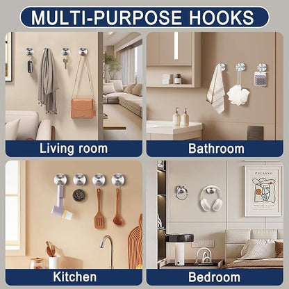 Suction Cup Hooks for Shower,No Drill Towel Hooks for Bathroom Wall, Kitchen, Glass, Mirror, Tile - Ideal for Hanging Towels, Robes, and Loofahs (Mirror-4pcs)