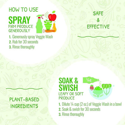 Veggie Wash Organic Fruit and Vegetable Wash, Certified Organic, Ideal for Cleaning Produce, 16 Fluid Ounce, Pack of 3 (Packaging May Vary)