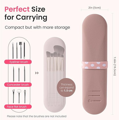 Travel Makeup Brush Holder, Silicon Trendy and Portable Cosmetic Face Brushes Holder, Make Up Organizer Bag Case, Cosmetic pouch,Toiletry Organizer (Khaki)