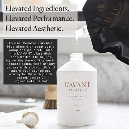 L'AVANT Collective High Performing Dish Soap Refill | Plant-Based Ingredients & High Performing Formula | Fresh Linen Scent | 32 FL oz/946 mL