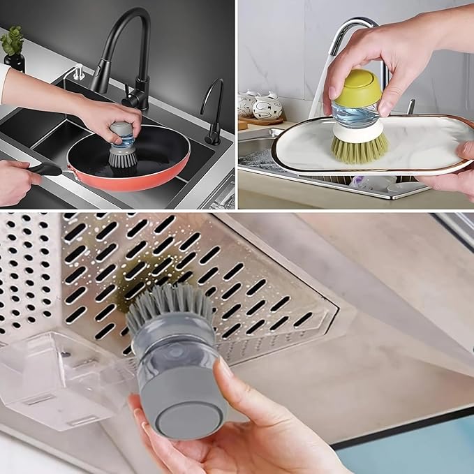 Cleaning Brush with Soap Dispenser for Kitchen, Sink, Dish Washer with Stand|Multi-Functional Cloth Brush for Washing Clothes Kitchen Dish Cleaning with Liquid Dispenser (DishBrush+ClothBrush)