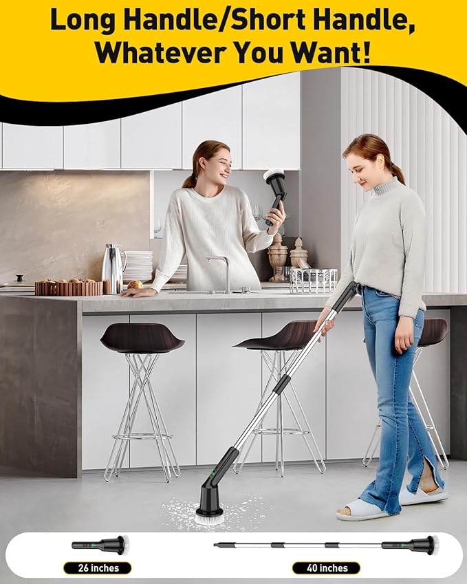 Electric Spin Scrubber for Cleaning Bathroom, Shower Scrubber Rotary Floor Brushes with IPX7 Waterproof & 2 Speed, 3 Brush Heads, Bathroom Cleaning Supplies for Toilet Shower Tub Black