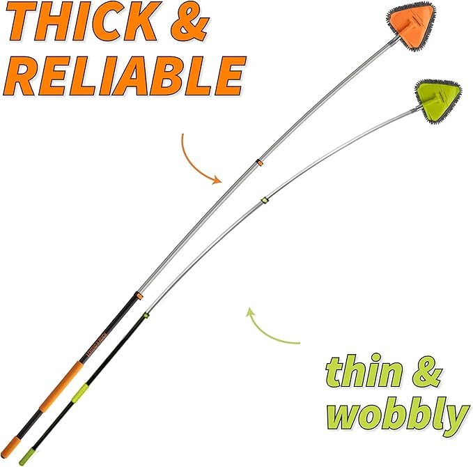 36 Foot High Reach Duster Kit with 5-30 ft Extension Pole // High Ceiling Dusting and Window Cleaning Kit with Telescopic Pole // Baseboard and Wall Washer Mop, Squeegee, Fan Blade & Cobweb Dusters