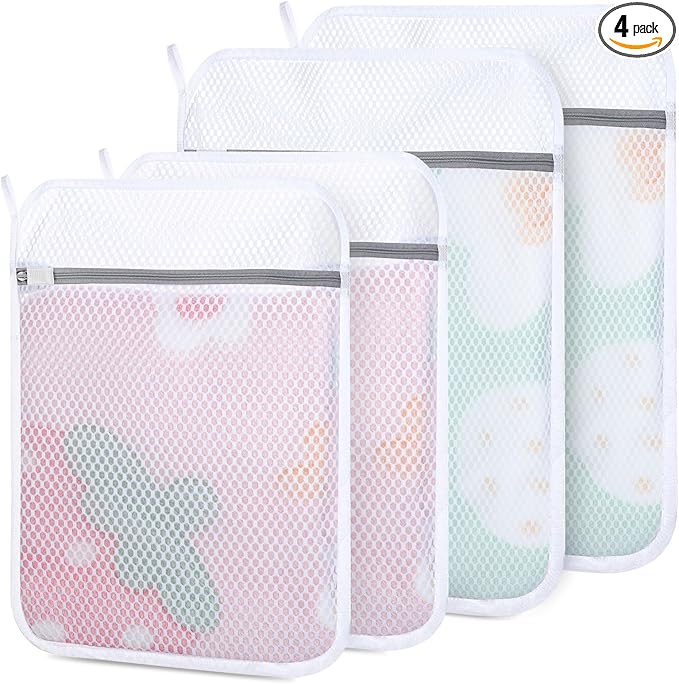 Dntorx 4 PCS Durable Honeycomb Mesh Laundry Bags for Delicates with Zipper, 12" x 16"+16" x 20" Reusable Laundry Bag Mesh Wash Bags for Washing Machine for Clothes, Shoes, Socks, Bra (2M + 2L, White)