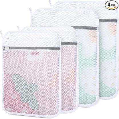 Dntorx 4 PCS Durable Honeycomb Mesh Laundry Bags for Delicates with Zipper, 12" x 16"+16" x 20" Reusable Laundry Bag Mesh Wash Bags for Washing Machine for Clothes, Shoes, Socks, Bra (2M + 2L, White)