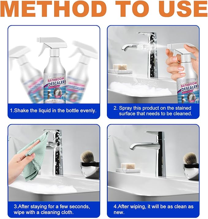 2025 Bathroom Descaler Foam Cleaner Spray, Stubborn Stains Cleaner, All-Purpose Rinse Cleaning Foam for Toilet, Bath, Shower, Glass, and Sink (2Pcs)