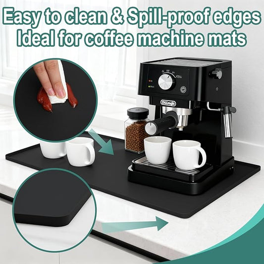 Silicone Coffee Mat, 24"X16" Heat-Resistant,Eco-friendly,Hygienic Drying Pad,Leak-Proof and Non-Slip,Removable Silicone Mat with Concave and Convex Design,（Black 24X16）