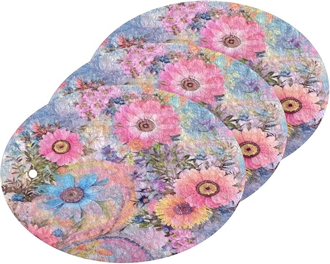 Watercolor Floral Kitchen Scrub Sponges, Pop-up Kitchen Cleaning Sponges Reusable Dish Washing Sponges for Bathroom Household Cleaning 3 Pack - Non Scratch Scrubber