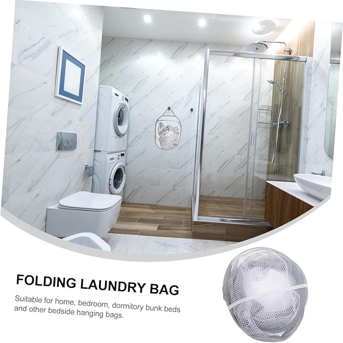 OUNONA Foldable Wall-Mounted Laundry Storage Bag Portable Hanging Clothes Basket Collapsible Mesh Organizer for Bathroom Gray 1-Pack