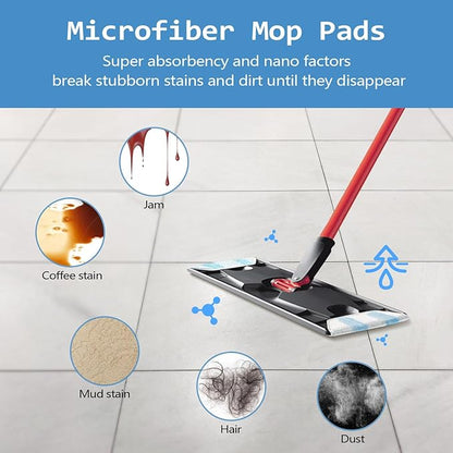8 Pack Replacement Pads for O Cedar H2prO Flat Mop System, Flat Pads for Ocedar Flat Mop System, Machine Washable/ Reusable, Powerful Stain Removal, for Hardwood, Tile, Marble, laminate floors.