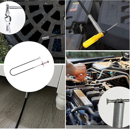 118" Flexible Grabber Claw Pick Up Reacher Tool, Drain Snake Hair Drain Clog Remover Tool with 4 Claws Bendable Hose for Litter Pick, Home and Kitchen Sink, Drains, Toilet
