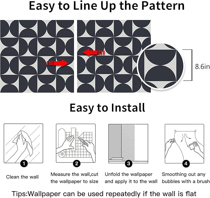 Dimoon 236"x17.3"Peel and Stick Wallpaper Geometric Contact Paper Vintage Navy Blue Beige Wall Paper Removable Square Waterproof Self Adhesive Wall Covering for Bedroom Shelf Liner Decal Vinyl Roll