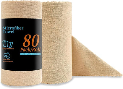Jessy Home 80 Pack Microfiber Cleaning Cloth Roll Reusable Paper Towels 12"x12" Tear Away Cloth, Microfiber Towels for Cars, Wash Cloths, Lint Free Rags for House, Kitchen,Window,Cleaning Supplies