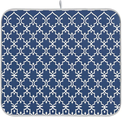 Super Absorbent Dish Drying Mat Microfiber Fast-Drying Dish Mat 24" x 18" Kitchen Dish Drying Pad Watercolor Cute Navy Blue Moroccan Mandala