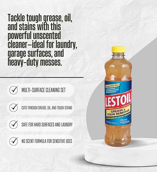 Lestoil No Scent Grease and Stain Remover 28 oz Liquid Bundle with Microfiber Cloth – Spray & Wash Laundry Stain Remover Concentrated Cleaner for Fabric, Floors, and Hard Surfaces – Gift Set (2 Items)