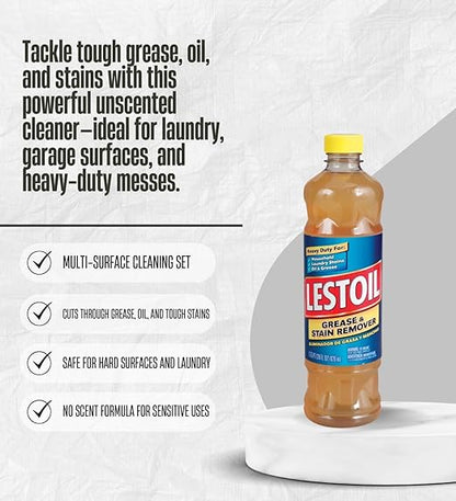 Lestoil No Scent Grease and Stain Remover 28 oz Liquid Bundle with Microfiber Cloth – Spray & Wash Laundry Stain Remover Concentrated Cleaner for Fabric, Floors, and Hard Surfaces – Gift Set (2 Items)