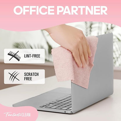 Fantasticlean Microfiber Cleaning Cloth Roll 4 Rolls 240 Pack, Tear Away Paperless Towels, 8" x 8", Reusable Washable Rags, House Kitchen, Pet, Office, Indoor Outdoor, Portable (2Pink 2Light-Purple)