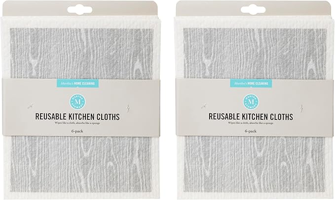 Martha Stewart Swedish Kitchen Absorbent Sponge Dish Cloths, Faux Bois, 12 Count