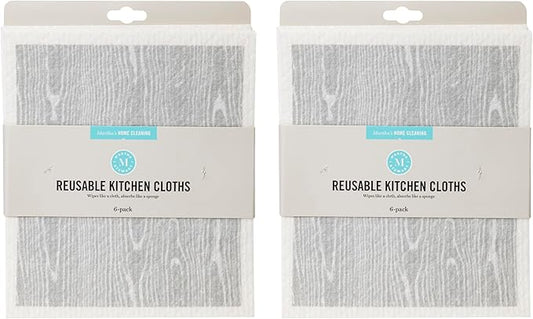 Martha Stewart Swedish Kitchen Absorbent Sponge Dish Cloths, Faux Bois, 12 Count